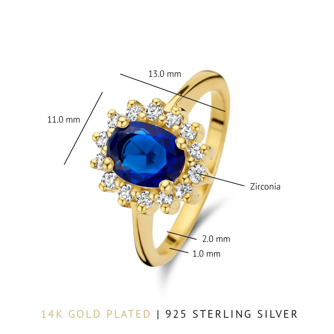 Mia Colore Azure 925 Sterlingsilber vergoldeter Ring mit blauem Zirkoniastein|Parte di Me Online