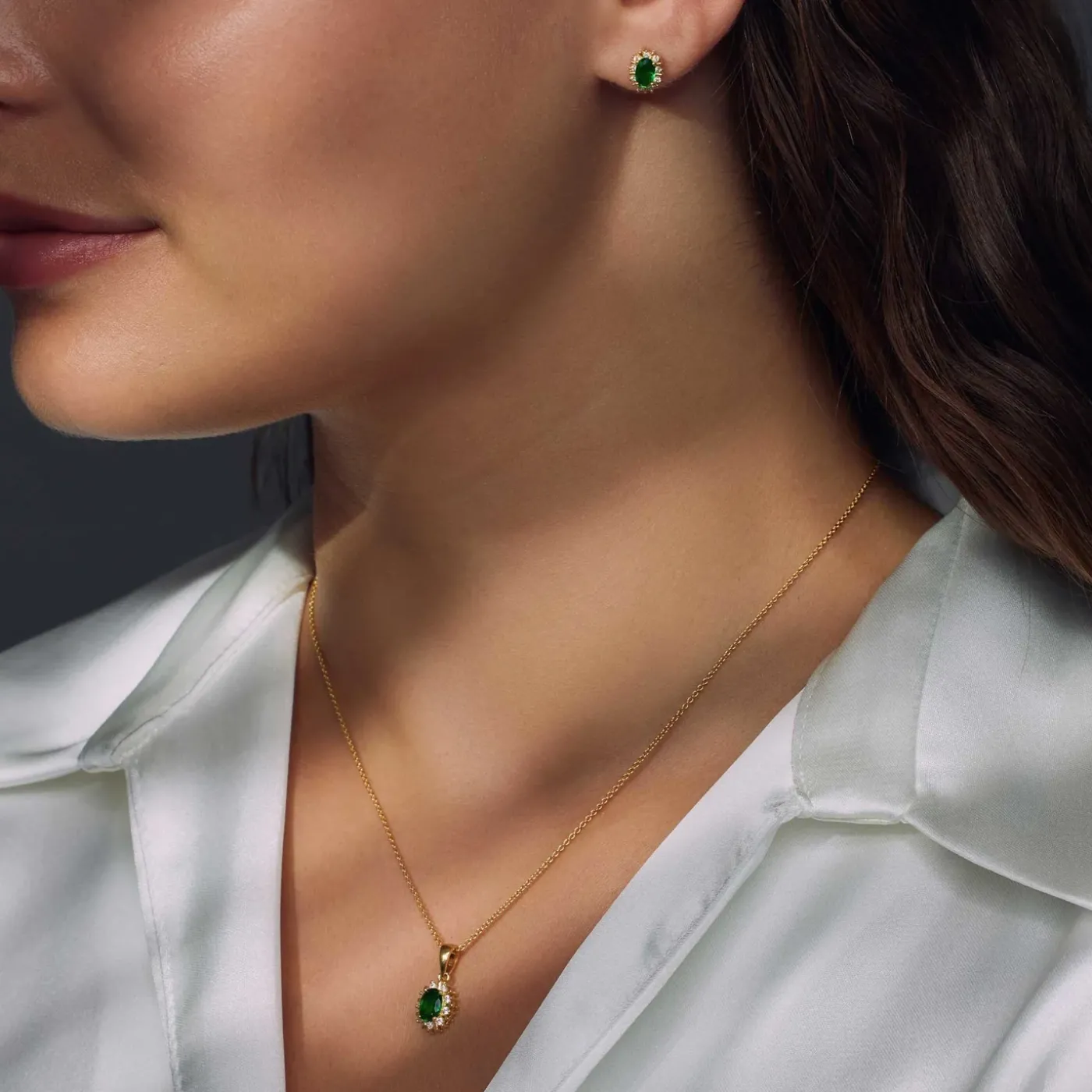 Mia Colore Verdi Halskette aus vergoldetem 925er Sterlingsilber mit grünem Zirkoniastein|Parte di Me Fashion