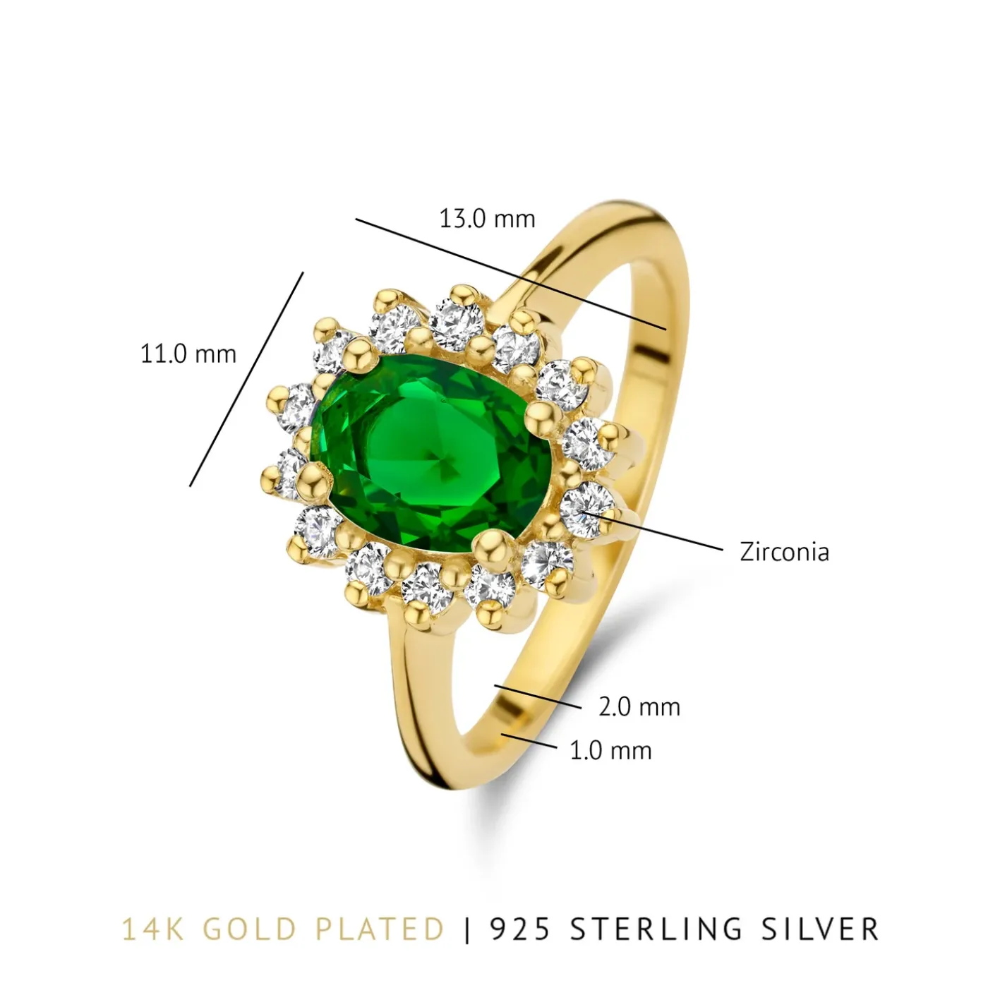 Mia Colore Verdi Ring aus vergoldetem 925er Sterlingsilber mit grünem Zirkoniastein|Parte di Me Online
