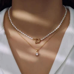 Sorprendimi 925 Sterling Silber vergoldet Halskette und Armband Geschenk-Set mit Süßwasserperlen|Parte di Me Online