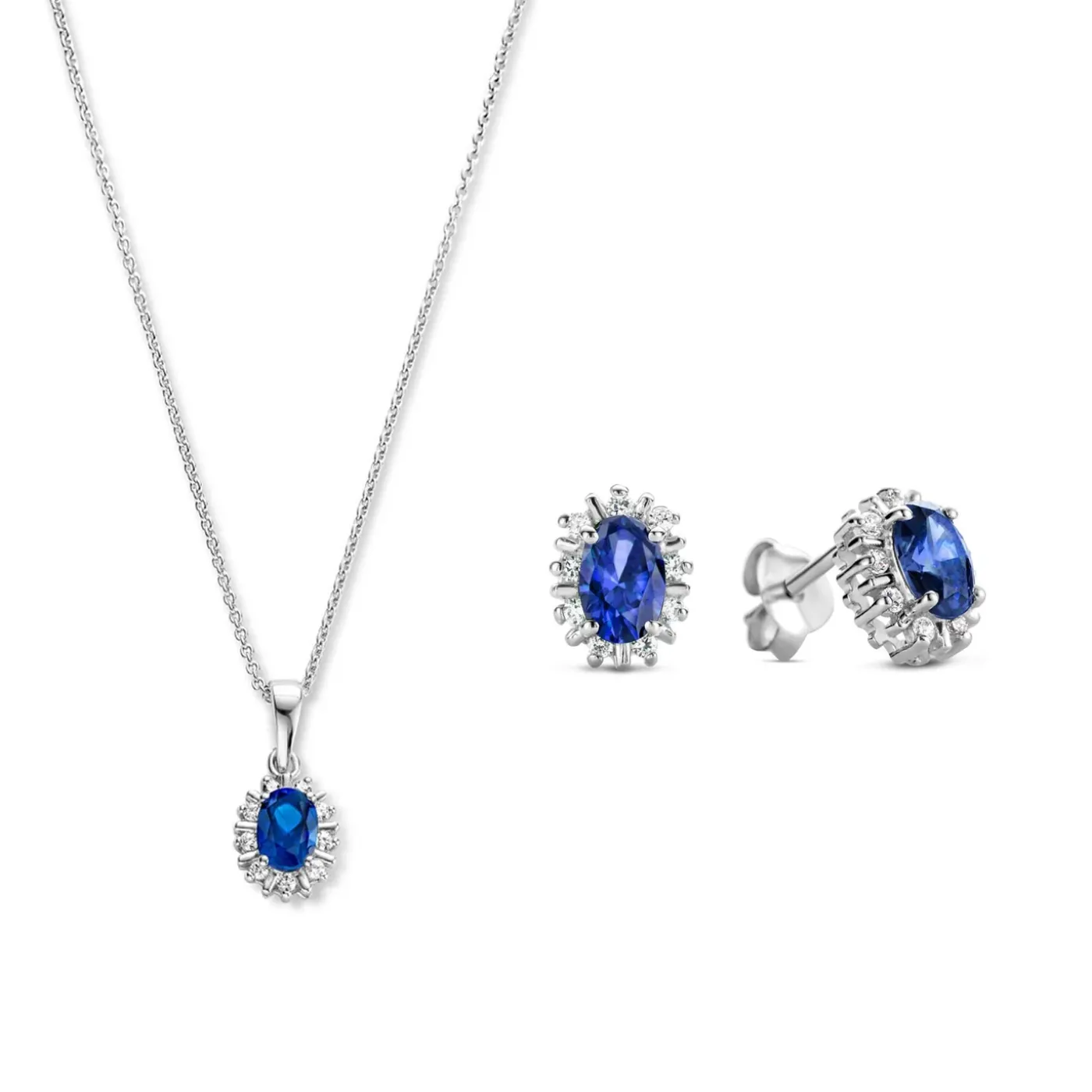 Sorprendimi 925 Sterling Silber Halskette und Ohrstecker Geschenk-Set mit blauen Zirkonia Stein|Parte di Me Discount