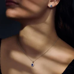 Sorprendimi 925 Sterling Silber Halskette und Ohrstecker Geschenk-Set mit blauen Zirkonia Stein|Parte di Me Discount